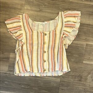American Eagle Outfitters Orange and Yellow Flutter Sleeve Blouse